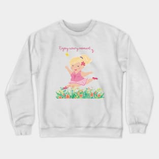 The chubby cute ballerina dances in the flower meadow, enjoying every moment Crewneck Sweatshirt